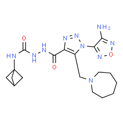 ChemSpider 2D Image | 2-{[1-(4-Amino-1,2,5-oxadiazol-3-yl)-5-(1-azepanylmethyl)-1H-1,2,3-triazol-4-yl]carbonyl}-N-(bicyclo[1.1.1]pent-1-yl)hydrazinecarboxamide | C18H26N10O3