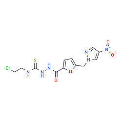 ChemSpider 2D Image | N-(2-Chloroethyl)-2-{5-[(4-nitro-1H-pyrazol-1-yl)methyl]-2-furoyl}hydrazinecarbothioamide | C12H13ClN6O4S