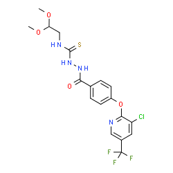 ChemSpider 2D Image | 2-(4-{[3-Chloro-5-(trifluoromethyl)-2-pyridinyl]oxy}benzoyl)-N-(2,2-dimethoxyethyl)hydrazinecarbothioamide | C18H18ClF3N4O4S