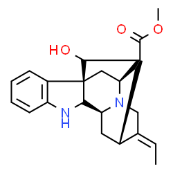 ChemSpider 2D Image | Methyl (1R,10S,12S,13E,16S,18S)-13-ethylidene-18-hydroxy-8,15-diazahexacyclo[14.2.1.0~1,9~.0~2,7~.0~10,15~.0~12,17~]nonadeca-2,4,6-triene-17-carboxylate | C21H24N2O3