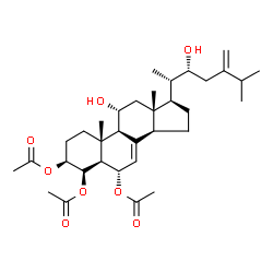 ChemSpider 2D Image | (3beta,4beta,5alpha,6alpha,11alpha,22R)-11,22-Dihydroxyergosta-7,24(28)-diene-3,4,6-triyl triacetate | C34H52O8