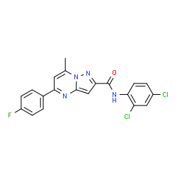 ChemSpider 2D Image | N-(2,4-Dichlorophenyl)-5-(4-fluorophenyl)-7-methylpyrazolo[1,5-a]pyrimidine-2-carboxamide | C20H13Cl2FN4O
