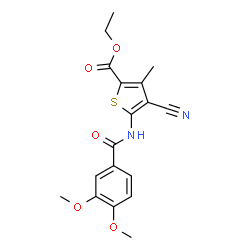 ChemSpider 2D Image | Ethyl 4-cyano-5-[(3,4-dimethoxybenzoyl)amino]-3-methyl-2-thiophenecarboxylate | C18H18N2O5S