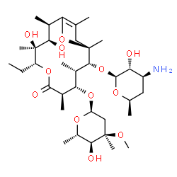 ChemSpider 2D Image | (2R,3R,4S,5R,8R,9S,10S,11R,12R)-11-{[(2S,3R,4S,6R)-4-Amino-3-hydroxy-6-methyltetrahydro-2H-pyran-2-yl]oxy}-5-ethyl-3,4-dihydroxy-9-{[(2R,4R,5S,6S)-5-hydroxy-4-methoxy-4,6-dimethyltetrahydro-2H-pyran-2
-yl]oxy}-2,4,8,10,12,14-hexamethyl-6,15-dioxabicyclo[10.2.1]pentadec-1(14)-en-7-one (non-preferred name) | C35H61NO12