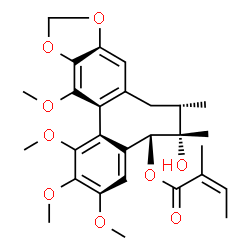 ChemSpider 2D Image | (5R,6S,7S)-6-Hydroxy-1,2,3,13-tetramethoxy-6,7-dimethyl-5,6,7,8-tetrahydrobenzo[3',4']cycloocta[1',2':4,5]benzo[1,2-d][1,3]dioxol-5-yl (2Z)-2-methyl-2-butenoate | C28H34O9