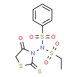 ChemSpider 2D Image | N-(Ethylsulfonyl)-N-(4-oxo-2-thioxo-1,3-thiazolidin-3-yl)benzenesulfonamide | C11H12N2O5S4