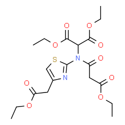 ChemSpider 2D Image | Diethyl {[4-(2-ethoxy-2-oxoethyl)-1,3-thiazol-2-yl](3-ethoxy-3-oxopropanoyl)amino}malonate | C19H26N2O9S
