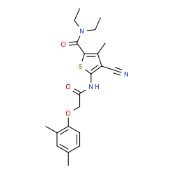 ChemSpider 2D Image | 4-Cyano-5-{[(2,4-dimethylphenoxy)acetyl]amino}-N,N-diethyl-3-methyl-2-thiophenecarboxamide | C21H25N3O3S