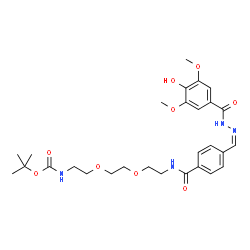 ChemSpider 2D Image | 2-Methyl-2-propanyl [2-(2-{2-[(4-{(Z)-[(4-hydroxy-3,5-dimethoxybenzoyl)hydrazono]methyl}benzoyl)amino]ethoxy}ethoxy)ethyl]carbamate | C28H38N4O9