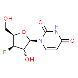 ChemSpider 2D Image | 1-(3-Deoxy-3-fluoro-beta-D-xylofuranosyl)-2,4(1H,3H)-pyrimidinedione | C9H11FN2O5