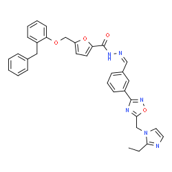 ChemSpider 2D Image | 5-[(2-Benzylphenoxy)methyl]-N'-[(Z)-(3-{5-[(2-ethyl-1H-imidazol-1-yl)methyl]-1,2,4-oxadiazol-3-yl}phenyl)methylene]-2-furohydrazide | C34H30N6O4