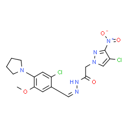 ChemSpider 2D Image | N'-{(Z)-[2-Chloro-5-methoxy-4-(1-pyrrolidinyl)phenyl]methylene}-2-(4-chloro-3-nitro-1H-pyrazol-1-yl)acetohydrazide | C17H18Cl2N6O4