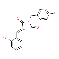 ChemSpider 2D Image | (5Z)-3-(4-Fluorobenzyl)-5-(2-hydroxybenzylidene)-1,3-thiazolidine-2,4-dione | C17H12FNO3S