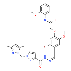 ChemSpider 2D Image | 2-(5-Bromo-4-{(Z)-[({1-[(3,5-dimethyl-1H-pyrazol-1-yl)methyl]-1H-pyrazol-3-yl}carbonyl)hydrazono]methyl}-2-methoxyphenoxy)-N-(2-methoxyphenyl)acetamide | C27H28BrN7O5