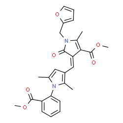 ChemSpider 2D Image | Methyl (4Z)-1-(2-furylmethyl)-4-({1-[2-(methoxycarbonyl)phenyl]-2,5-dimethyl-1H-pyrrol-3-yl}methylene)-2-methyl-5-oxo-4,5-dihydro-1H-pyrrole-3-carboxylate | C27H26N2O6