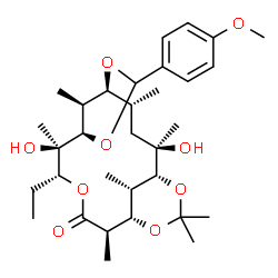 ChemSpider 2D Image | (1S,2R,4R,5R,9S,10R,13R,14R,15R,19S,20S)-13-Ethyl-4,14-dihydroxy-17-(4-methoxyphenyl)-2,4,7,7,10,14,19,20-octamethyl-6,8,12,16,18-pentaoxatricyclo[13.3.1.1~5,9~]icosan-11-one | C32H50O9
