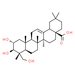 ChemSpider 2D Image | (4aS,6aR,6aS,6bR,8aR,9R,10R,11R,12aR)-10,11-dihydroxy-9-(hydroxymethyl)-2,2,6a,6b,9,12a-hexamethyl-1,3,4,5,6,6a,7,8,8a,10,11,12,13,14b-tetradecahydropicene-4a-carboxylic acid | C30H48O5