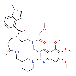 ChemSpider 2D Image | 6,7,8-Trimethoxy-13-(methoxyacetyl)-16-[(1-methyl-1H-indol-4-yl)carbonyl]-1,3,13,16,20-pentaazatetracyclo[20.3.1.0~2,11~.0~4,9~]hexacosa-2(11),3,5,7,9-pentaen-19-one | C37H46N6O7