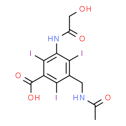 ChemSpider 2D Image | 3-(Acetamidomethyl)-5-(glycoloylamino)-2,4,6-triiodobenzoic acid | C12H11I3N2O5