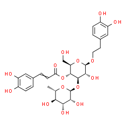 ChemSpider 2D Image | 2-(3,4-Dihydroxyphenyl)ethyl 3-O-(6-deoxy-alpha-L-mannopyranosyl)-4-O-[(2E)-3-(3,4-dihydroxyphenyl)-2-propenoyl]-beta-D-glucopyranoside | C29H36O15