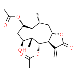 ChemSpider 2D Image | (3aR,4S,4aS,5S,7S,7aS,8R,9aS)-5-Hydroxy-4a,8-dimethyl-3-methylene-2-oxododecahydroazuleno[6,5-b]furan-4,7-diyl diacetate | C19H26O7