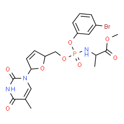 ChemSpider 2D Image | Methyl N-[(3-bromophenoxy){[5-(5-methyl-2,4-dioxo-3,4-dihydro-1(2H)-pyrimidinyl)-2,5-dihydro-2-furanyl]methoxy}phosphoryl]alaninate | C20H23BrN3O8P