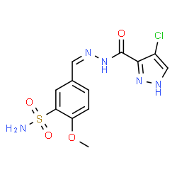 ChemSpider 2D Image | 5-[(Z)-{[(4-Chloro-1H-pyrazol-3-yl)carbonyl]hydrazono}methyl]-2-methoxybenzenesulfonamide | C12H12ClN5O4S