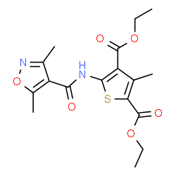 ChemSpider 2D Image | Diethyl 5-{[(3,5-dimethyl-1,2-oxazol-4-yl)carbonyl]amino}-3-methyl-2,4-thiophenedicarboxylate | C17H20N2O6S