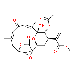 ChemSpider 2D Image | Methyl 2-[(1R,2S,4R,5R,6S,7Z,10Z,13R,14R)-5-acetoxy-6-hydroxy-7,11-dimethyl-9,16-dioxo-15,17,18-trioxatetracyclo[11.2.2.1~2,6~.0~1,14~]octadeca-7,10-dien-4-yl]acrylate | C23H26O10