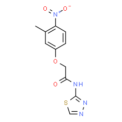 ChemSpider 2D Image | 2-(3-Methyl-4-nitrophenoxy)-N-(1,3,4-thiadiazol-2-yl)acetamide | C11H10N4O4S