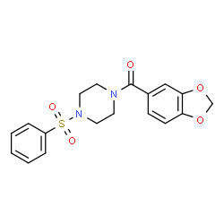 ChemSpider 2D Image | 1,3-Benzodioxol-5-yl[4-(phenylsulfonyl)-1-piperazinyl]methanone | C18H18N2O5S