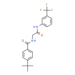 ChemSpider 2D Image | 4-(2-Methyl-2-propanyl)-N-(2-oxo-2-{[3-(trifluoromethyl)phenyl]amino}ethyl)benzamide | C20H21F3N2O2