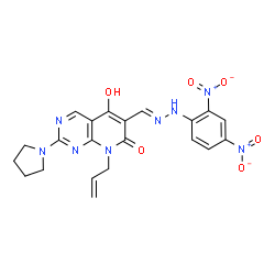 ChemSpider 2D Image | 8-Allyl-6-{(E)-[(2,4-dinitrophenyl)hydrazono]methyl}-5-hydroxy-2-(1-pyrrolidinyl)pyrido[2,3-d]pyrimidin-7(8H)-one | C21H20N8O6