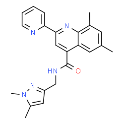 ChemSpider 2D Image | N-[(1,5-Dimethyl-1H-pyrazol-3-yl)methyl]-6,8-dimethyl-2-(2-pyridinyl)-4-quinolinecarboxamide | C23H23N5O