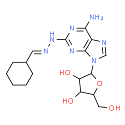 ChemSpider 2D Image | 2-[(2E)-2-(Cyclohexylmethylene)hydrazino]-9-pentofuranosyl-9H-purin-6-amine | C17H25N7O4