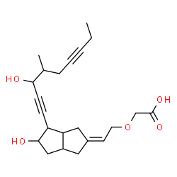 ChemSpider 2D Image | ({(2Z)-2-[5-Hydroxy-4-(3-hydroxy-4-methyl-1,6-nonadiyn-1-yl)hexahydro-2(1H)-pentalenylidene]ethyl}oxy)acetic acid | C22H30O5