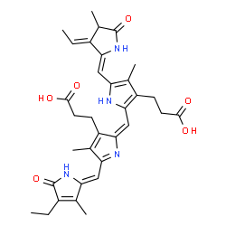 ChemSpider 2D Image | 3-[2-[(E)-[3-(2-carboxyethyl)-5-[(Z)-(4-ethyl-3-methyl-5-oxo-pyrrol-2-ylidene)methyl]-4-methyl-pyrrol-2-ylidene]methyl]-5-[(Z)-[(3E)-3-ethylidene-4-methyl-5-oxo-pyrrolidin-2-ylidene]methyl]-4-methyl-1H-pyrrol-3-yl]propanoic acid | C33H38N4O6