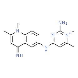 ChemSpider 2D Image | 4-Amino-6-[(2-amino-1,6-dimethyl-4(1H)- pyrimidinylidene)amino]-1,2-dimethylquinolinium | C17H21N6