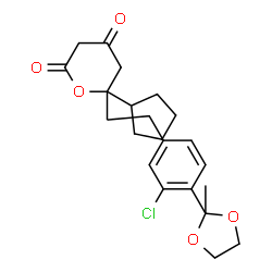 ChemSpider 2D Image | 6-{2-[3-Chloro-4-(2-methyl-1,3-dioxolan-2-yl)phenyl]ethyl}-6-cyclopentyldihydro-2H-pyran-2,4(3H)-dione | C22H27ClO5