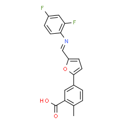 ChemSpider 2D Image | 5-(5-{(E)-[(2,4-Difluorophenyl)imino]methyl}-2-furyl)-2-methylbenzoic acid | C19H13F2NO3