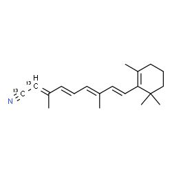ChemSpider 2D Image | (2E,4E,6E,8E)-3,7-Dimethyl-9-(2,6,6-trimethyl-1-cyclohexen-1-yl)(1,2-~13~C_2_)-2,4,6,8-nonatetraenenitrile | C1813C2H27N