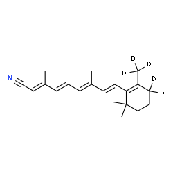 ChemSpider 2D Image | (2E,4E,6E,8E)-9-[6,6-Dimethyl-2-(~2~H_3_)methyl(3,3-~2~H_2_)-1-cyclohexen-1-yl]-3,7-dimethyl-2,4,6,8-nonatetraenenitrile | C20H22D5N