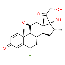ChemSpider 2D Image | (6alpha,10alpha,11beta,16alpha)-6-Fluoro-11,17,21-trihydroxy-16-methylpregna-1,4-diene-3,20-dione | C22H29FO5