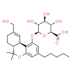 ChemSpider 2D Image | (6aR,10aR)-9-(Hydroxymethyl)-6,6-dimethyl-3-pentyl-6a,7,8,10a-tetrahydro-6H-benzo[c]chromen-1-yl beta-D-glucopyranosiduronic acid | C27H38O9