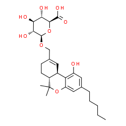 ChemSpider 2D Image | [(6aR,10aR)-1-Hydroxy-6,6-dimethyl-3-pentyl-6a,7,8,10a-tetrahydro-6H-benzo[c]chromen-9-yl]methyl beta-D-glucopyranosiduronic acid | C27H38O9