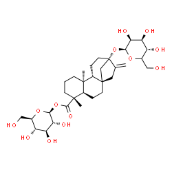 ChemSpider 2D Image | 1-O-{(8alpha,9beta,10alpha,13alpha)-13-[(5xi)-beta-D-lyxo-Hexopyranosyloxy]-18-oxokaur-16-en-18-yl}-beta-D-glucopyranose | C32H50O13