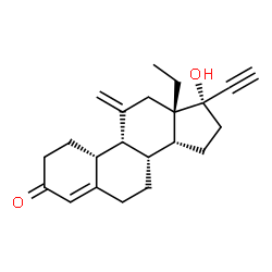 ChemSpider 2D Image | (8S,9R,10R,13S,14R,17S)-13-Ethyl-17-ethynyl-17-hydroxy-11-methylene-1,2,6,7,8,9,10,11,12,13,14,15,16,17-tetradecahydro-3H-cyclopenta[a]phenanthren-3-one (non-preferred name) | C22H28O2