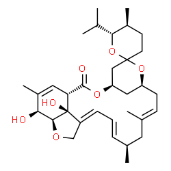 ChemSpider 2D Image | (1'S,4'R,5S,6R,8'S,10'E,13'R,14'E,16'E,20'S,21'S,24'S)-21',24'-Dihydroxy-6-isopropyl-5,11',13',22'-tetramethyl-3,4,5,6-tetrahydro-2'H-spiro[pyran-2,6'-[3,7,19]trioxatetracyclo[15.6.1.1~4,8~.0~20,24~]p
entacosa[10,14,16,22]tetraen]-2'-one | C33H48O7