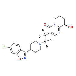 ChemSpider 2D Image | (9R)-3-{2-[4-(6-Fluoro-1,2-benzoxazol-3-yl)-1-piperidinyl](~2~H_4_)ethyl}-9-hydroxy-2-methyl-6,7,8,9-tetrahydro-4H-pyrido[1,2-a]pyrimidin-4-one | C23H23D4FN4O3