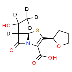 ChemSpider 2D Image | (5R)-6-[1-Hydroxy(~2~H_4_)ethyl]-7-oxo-3-[(2R)-tetrahydro-2-furanyl](6-~2~H)-4-thia-1-azabicyclo[3.2.0]hept-2-ene-2-carboxylic acid | C12H10D5NO5S